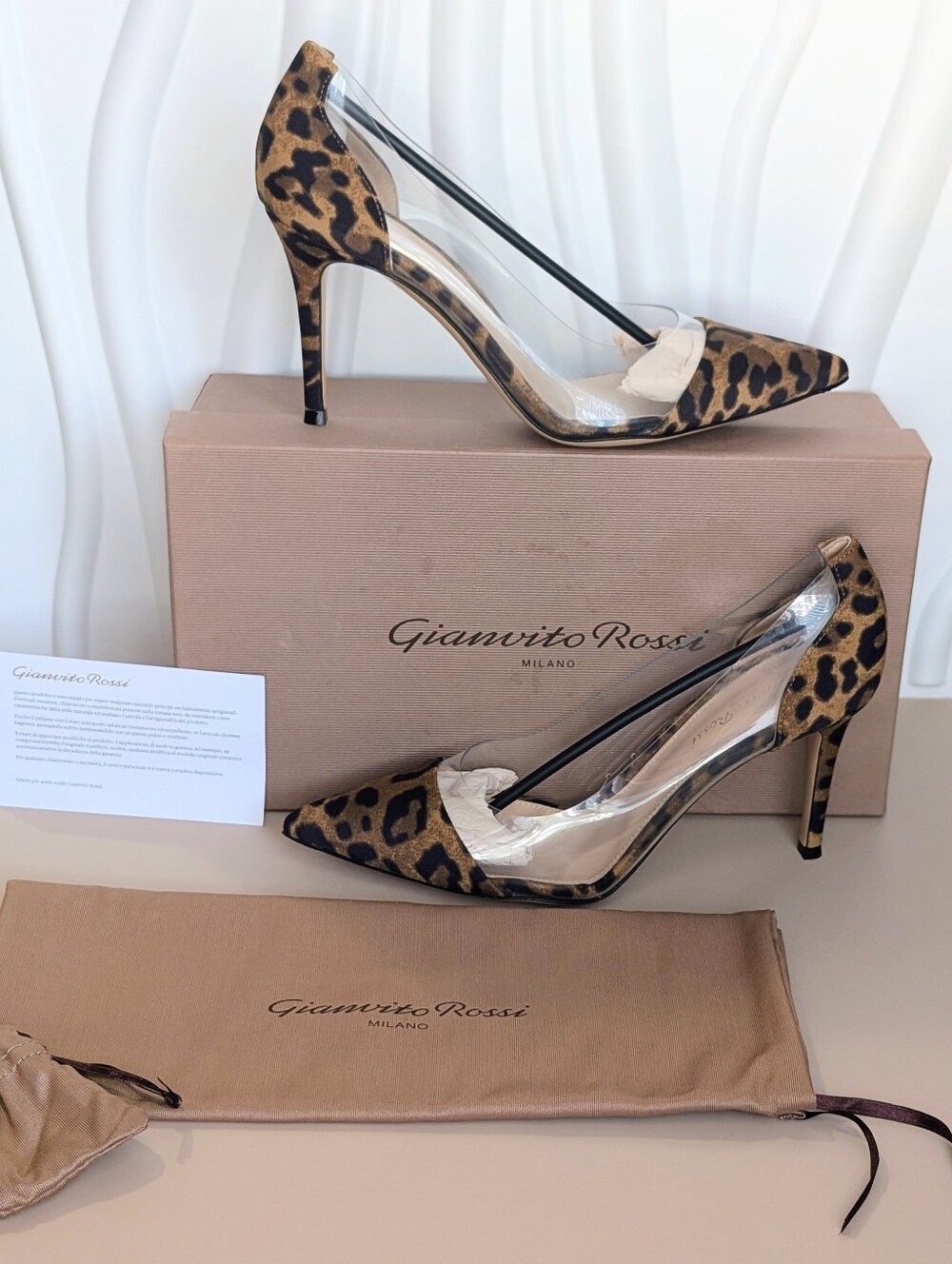 Gianvito Rossi Plexi 85 Leopard Pumps 38 US 8 Authentic Clear PVC Designer Heels